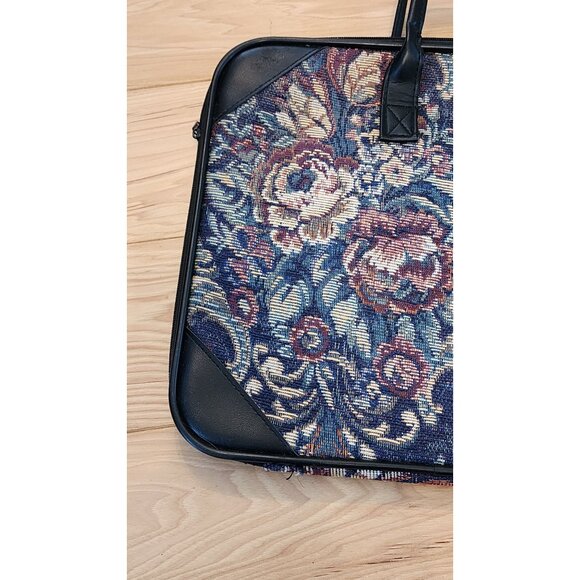Vintage Floral Tapestry Briefcase With Faux Leather Accents & Dual Handles - Picture 4 of 16